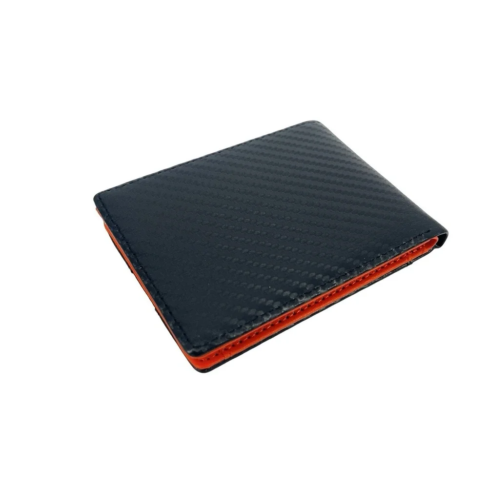 CIEPHIA Mens Bifold Wallet Black Orange Carbon Fiber Look ID Window Slim